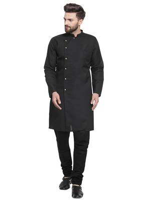 Black Plain Linen Kurta Pajama 1