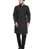 Black Plain Linen Kurta Pajama