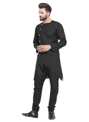 Black Plain Linen Kurta Pajama 5