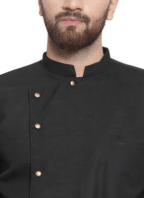Black Plain Linen Kurta Pajama 2