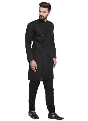 Black Plain Linen Kurta Pajama 3