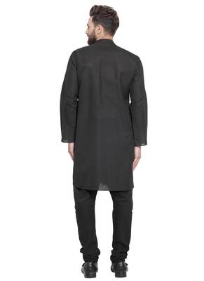 Black Plain Linen Kurta Pajama 4