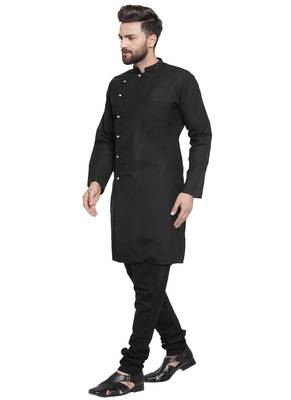 Black Plain Linen Kurta Pajama 5
