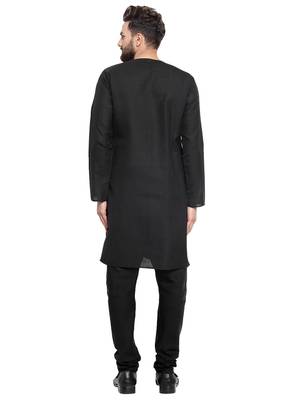 Black Linen Plain Kurta Pajama 4