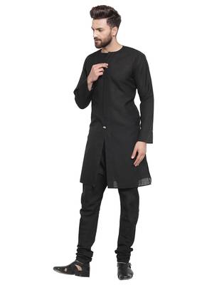 Black Linen Plain Kurta Pajama 5
