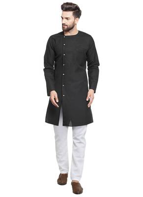 Black Plain Linen Kurta Pajama 1