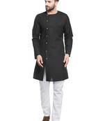 Black Plain Linen Kurta Pajama