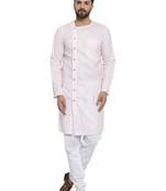 Designer Pink Linen Kurta With Churidar Pyjama For Men By Treemoda