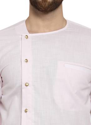 Designer Pink Linen Kurta With Churidar Pyjama For Men By Treemoda 2