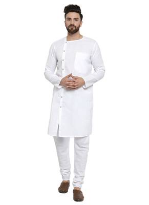 White Plain Linen Kurta Pajama 1