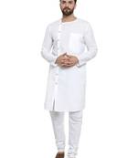 White Plain Linen Kurta Pajama