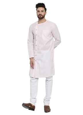 Designer Pink Linen Kurta With Churidar Pyjama For Men By Treemoda 3
