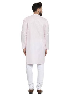 Designer Pink Linen Kurta With Churidar Pyjama For Men By Treemoda 5