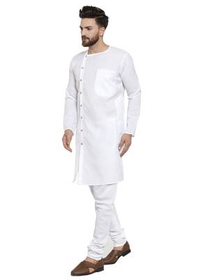 White Plain Linen Kurta Pajama 4