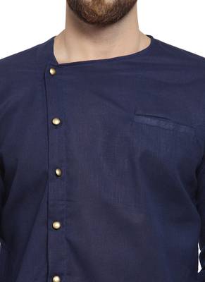 Blue Plain Linen Kurta Pajama 2
