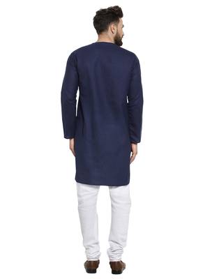 Blue Plain Linen Kurta Pajama 4