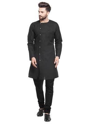 Black Linen Plain Kurta Pajama 1