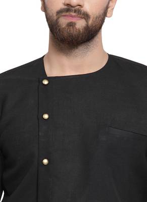 Black Linen Plain Kurta Pajama 2