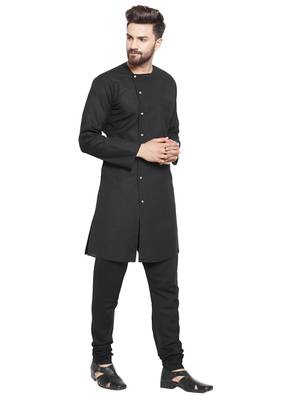 Black Linen Plain Kurta Pajama 3