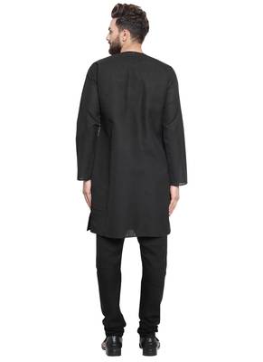 Black Linen Plain Kurta Pajama 4