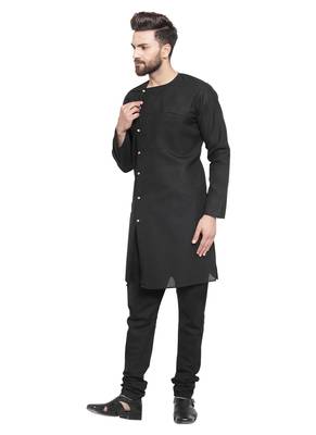 Black Linen Plain Kurta Pajama 5