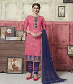 Pink Weaved Blended Cotton Salwar