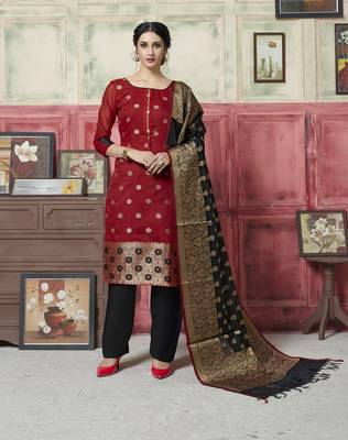 Red Weaved Blended Cotton Salwar 1