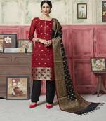 Red Weaved Blended Cotton Salwar