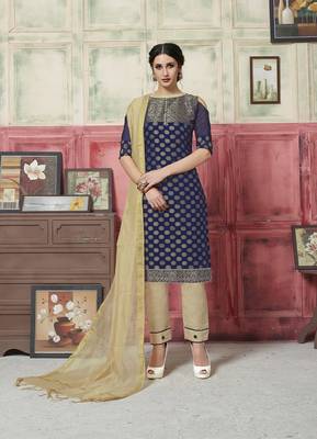 Blue weaved blended cotton salwar 1