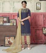 Blue weaved blended cotton salwar