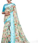 Blue printed linen saree with blouse