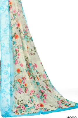 Blue printed linen saree with blouse 2