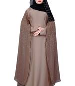 Justkartit Women'S Occasion Wear Nida + Chiffon Abaya Burka With Pearl Work And Hijab Scarf