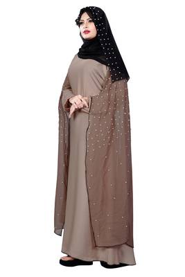 Justkartit Women'S Occasion Wear Nida + Chiffon Abaya Burka With Pearl Work And Hijab Scarf 2