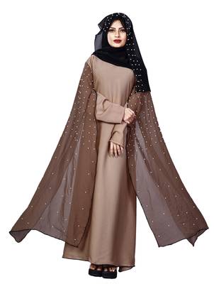 Justkartit Women'S Occasion Wear Nida + Chiffon Abaya Burka With Pearl Work And Hijab Scarf 5