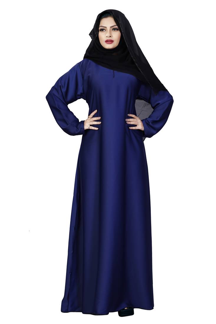 Justkartit Royal Blue Color Outdoor Wear Plain Nida Abaya Burka With Chiffon Hijab Scarf For Women