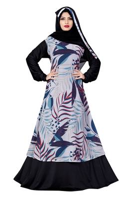 Justkartit Printed Georgette + Lycra Abaya Burqa With Hijab For Women 1