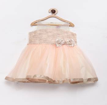 Peach plain polyester kids-frocks 1
