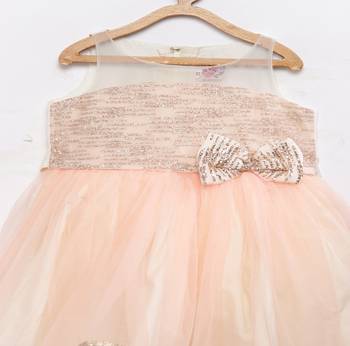 Peach plain polyester kids-frocks 2