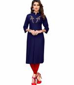 Blue hand woven rayon party-wear-kurtis