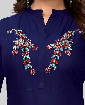 Blue hand woven rayon party-wear-kurtis 4