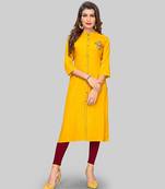 Yellow hand woven rayon party-wear-kurtis