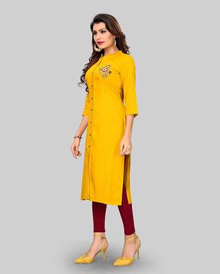 Yellow hand woven rayon party-wear-kurtis 3