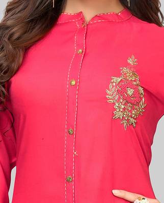 Pink hand woven rayon party-wear-kurtis 4