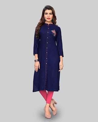 Blue hand woven rayon party-wear-kurtis 1