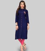 Blue hand woven rayon party-wear-kurtis