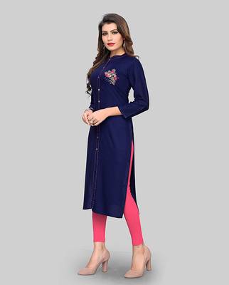 Blue hand woven rayon party-wear-kurtis 3