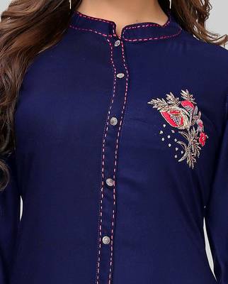 Blue hand woven rayon party-wear-kurtis 4