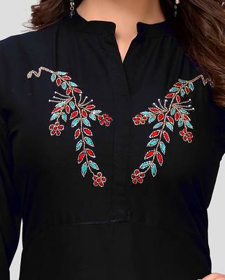 Black hand woven rayon party-wear-kurtis 4