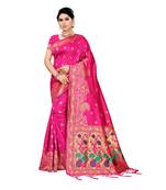 Pink woven cotton silk saree with blouse
